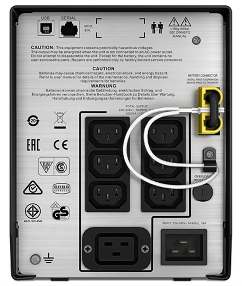 APC Smart-UPS SMC2000I Noodstroomvoeding - 6x C13, 1x C19, USB, 2000VA