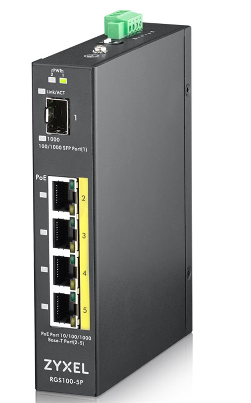 Zyxel RGS100-5P Unmanaged L2 Gigabit Ethernet (10/100/1000) Zwart Power over Ethernet (PoE)