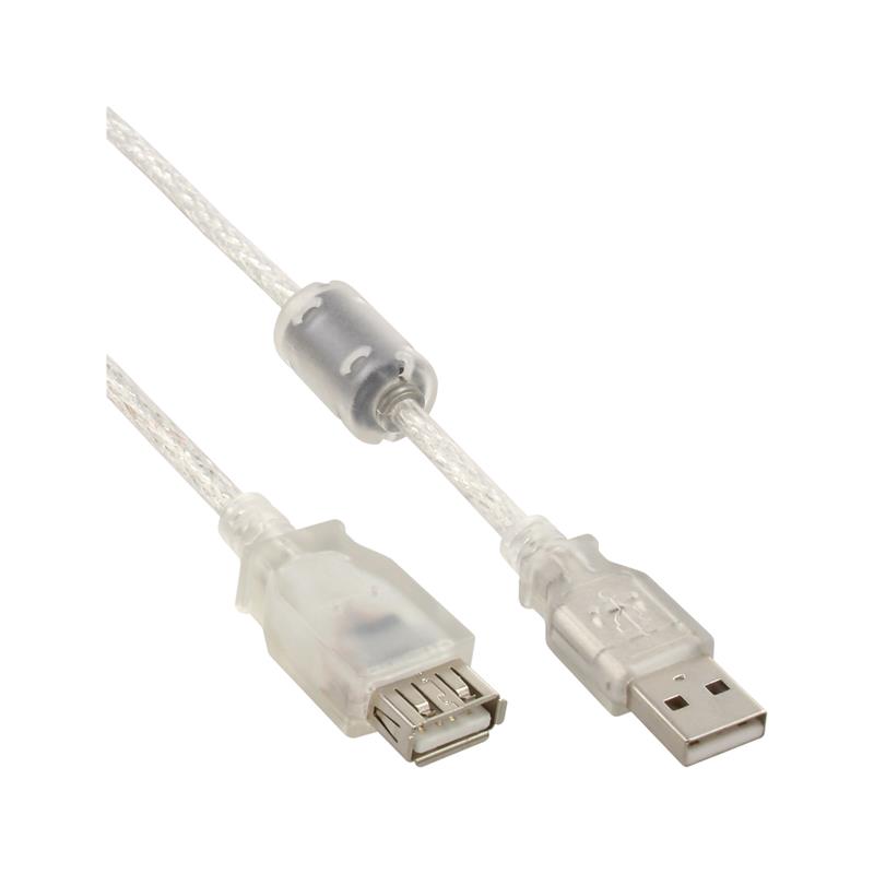 InLine USB 2 0 kabel transparant AM AF met ferrietkern 0 5m