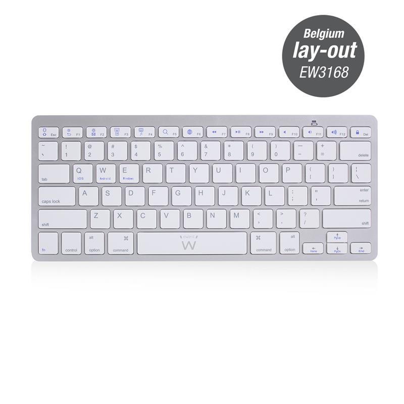 Ewent EW3168 toetsenbord voor mobiel apparaat AZERTY Belgisch Zilver, Wit Bluetooth