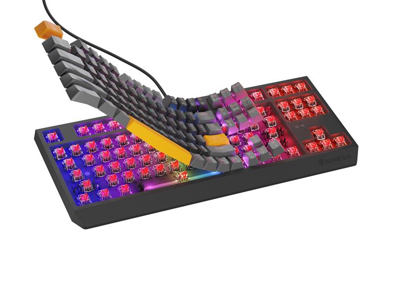 GENESIS Thor 230 TKL toetsenbord Gamen USB + RF Wireless + Bluetooth QWERTY Zwart, Grijs, Oranje