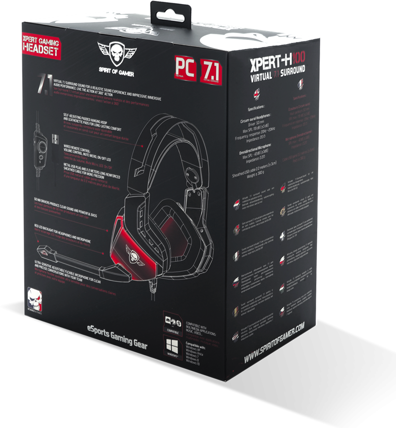 XPERT-H100 7.1 surround sound PC Gaming Headset - Rood