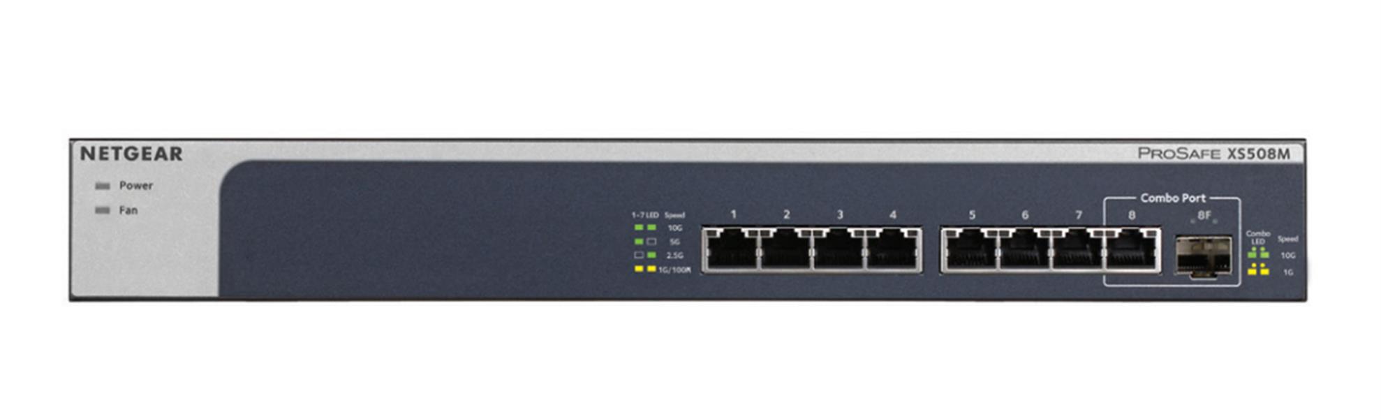 Netgear XS508M Unmanaged 10G Ethernet (100/1000/10000) Grijs, Zilver