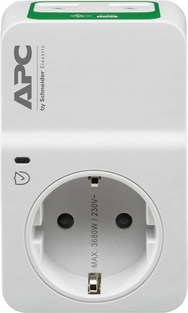 APC Tussenstekker met overspanningsbeveiliging 3680W 1x stopcontact + 2x USB