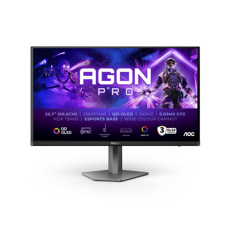 AOC AGON PRO AG276QZD2 computer monitor 67,8 cm (26.7"") 2560 x 1440 Pixels Quad HD QDOLED Grijs