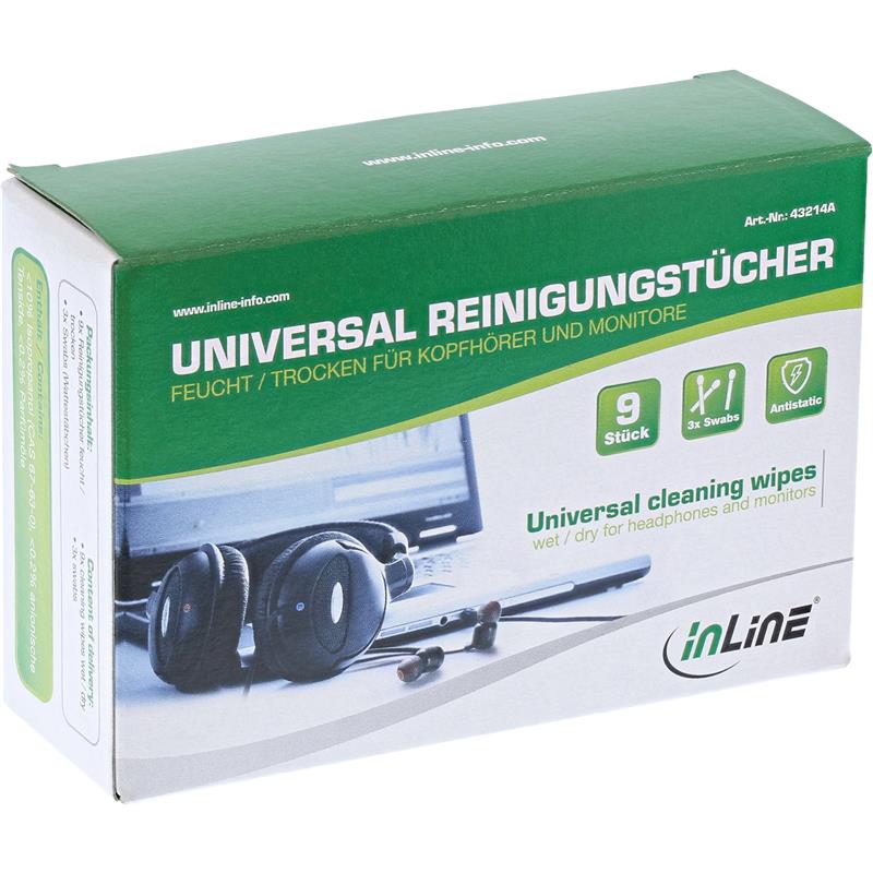 InLine Universal Cleaning Wipes wet dry for headphones and monitors