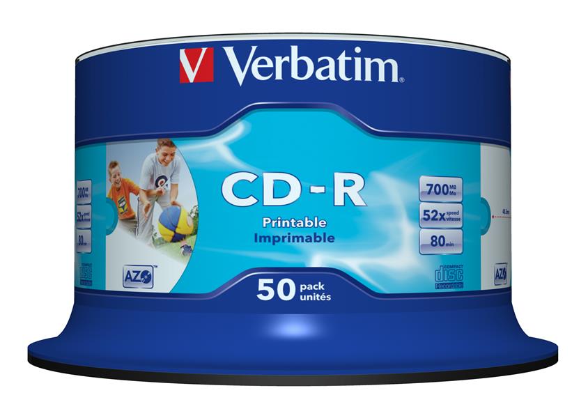 Verbatim CD-R AZO Wide Inkjet Printable no ID 700 MB 50 stuk(s)