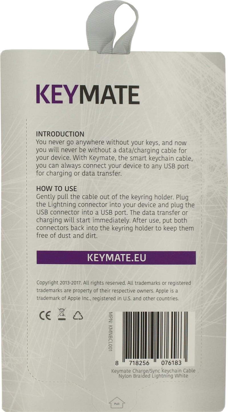 KeyMate Charge Sync Keychain Cable Nylon Braided Lightning White