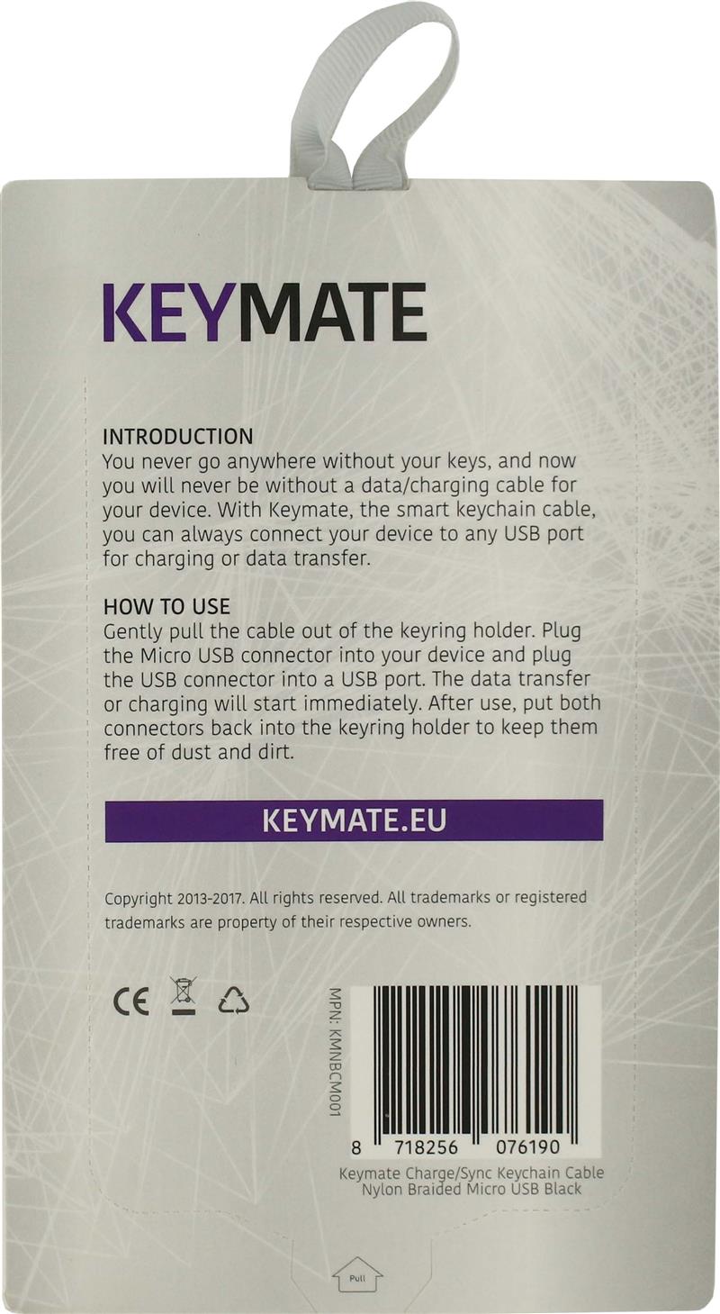 KeyMate Charge Sync Keychain Cable Nylon Braided Micro USB Black
