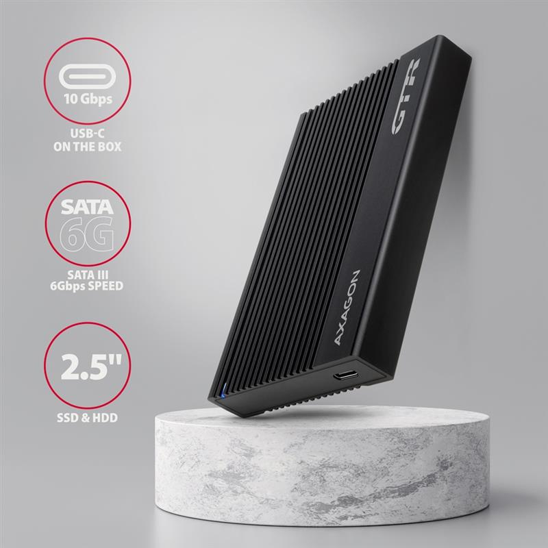Axagon EE25-GTR USB-C 3.2 Gen 2 - SATA 6G 2.5\"" externes Festplattengehäuse geriffelt HDD-/SSD-behuizing Zwart 2.5""