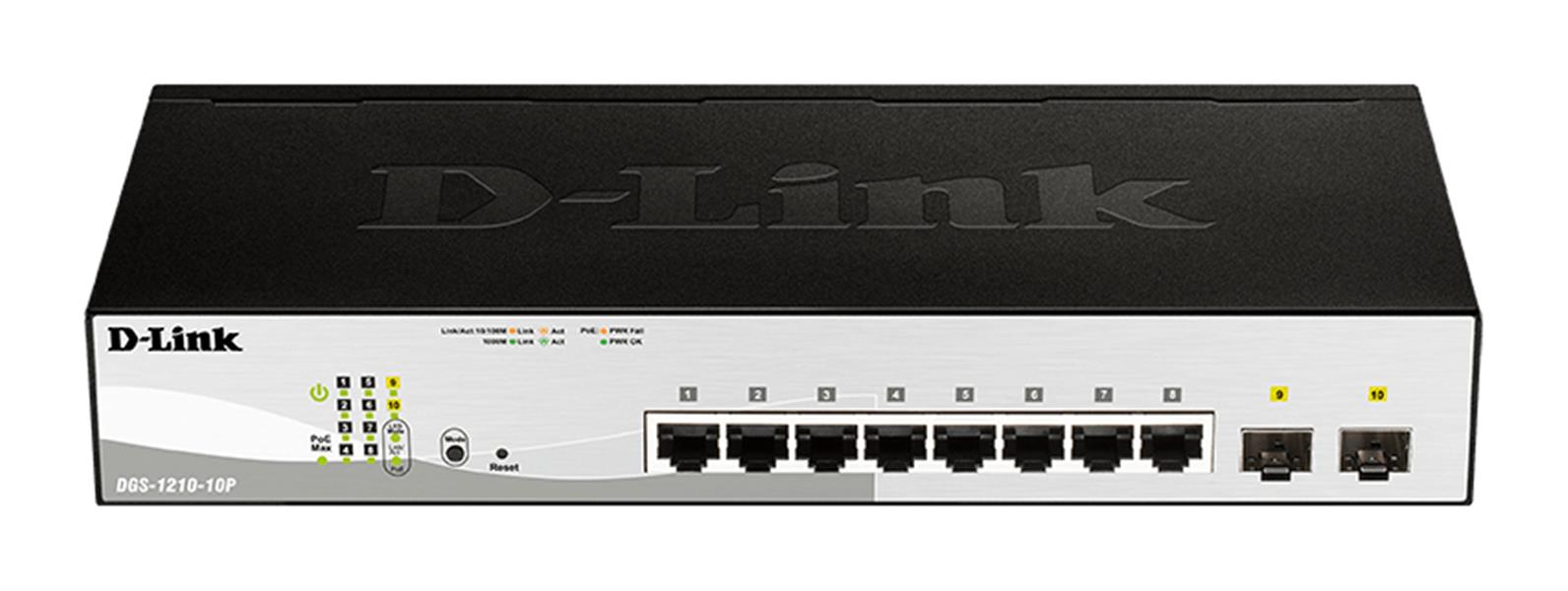D-Link DGS-1210-10P Managed L2 Gigabit Ethernet (10/100/1000) Power over Ethernet (PoE) 1U Zwart