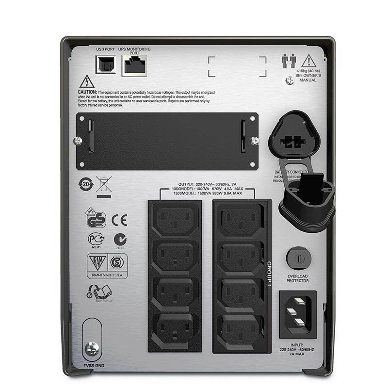 APC Smart-UPS SMT1000I Noodstroomvoeding - 8x C13, USB, 1000VA