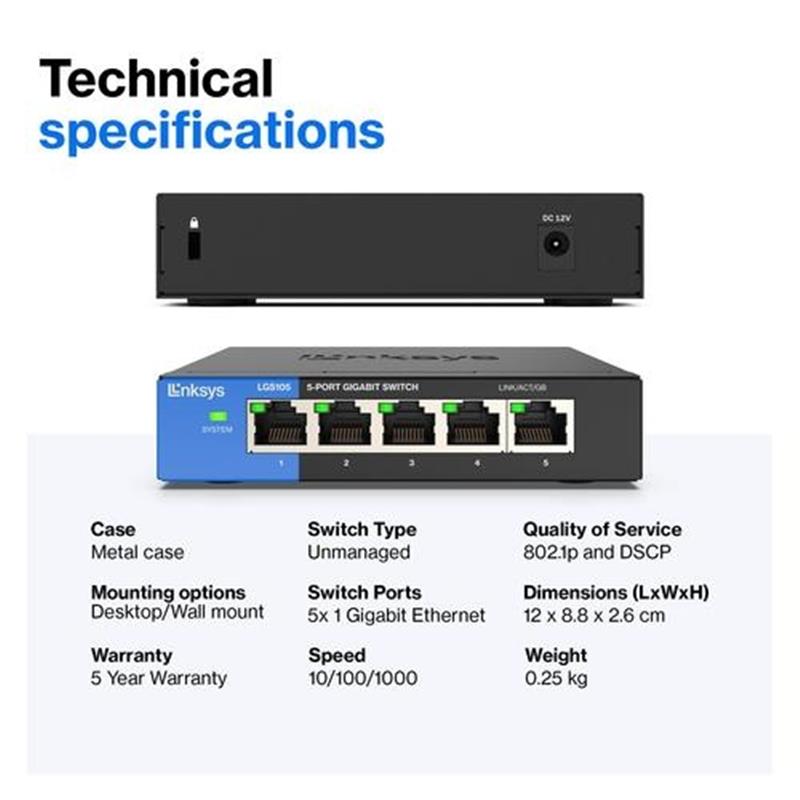 Linksys 5-poorts Gigabit - desktopswitch (LGS105)