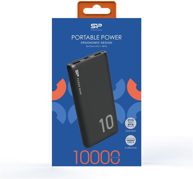 Silicon Power GP15 Dual Output Powerbank 10000 mAh Black