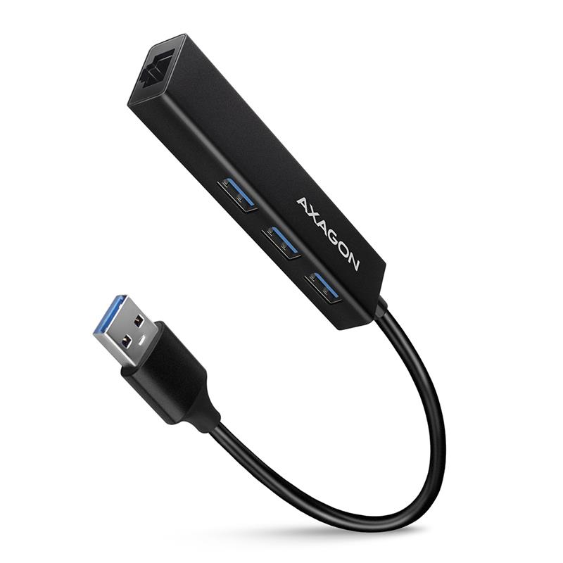 Axagon HMA-GL3A Multiport-Hub USB 3.0 Typ A Gbit-LAN 3x USB-A microSD Bedraad USB 3.2 Gen 1 (3.1 Gen 1) Type-A Zwart