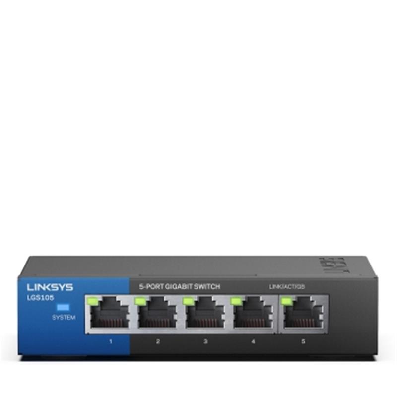 Linksys LGS105 Unmanaged Gigabit Ethernet (10/100/1000) Zwart, Blauw