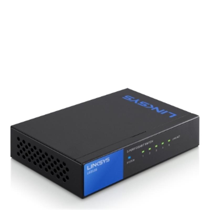 Linksys LGS105 Unmanaged Gigabit Ethernet (10/100/1000) Zwart, Blauw