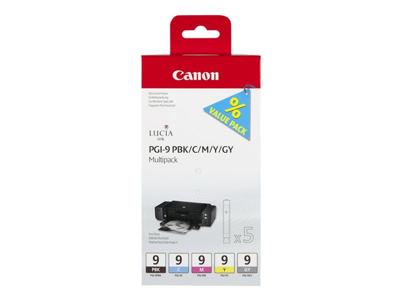Canon PGI-9 PBK/C/M/Y/GY Origineel Cyaan, Grijs, Magenta, Foto zwart, Geel Multipack 5 stuk(s)