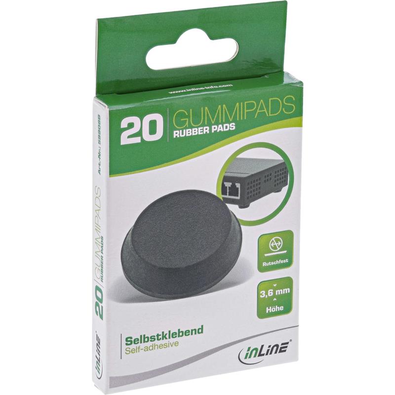 InLine Rubber pads 20pcs Pack black flat shape 1 2cm