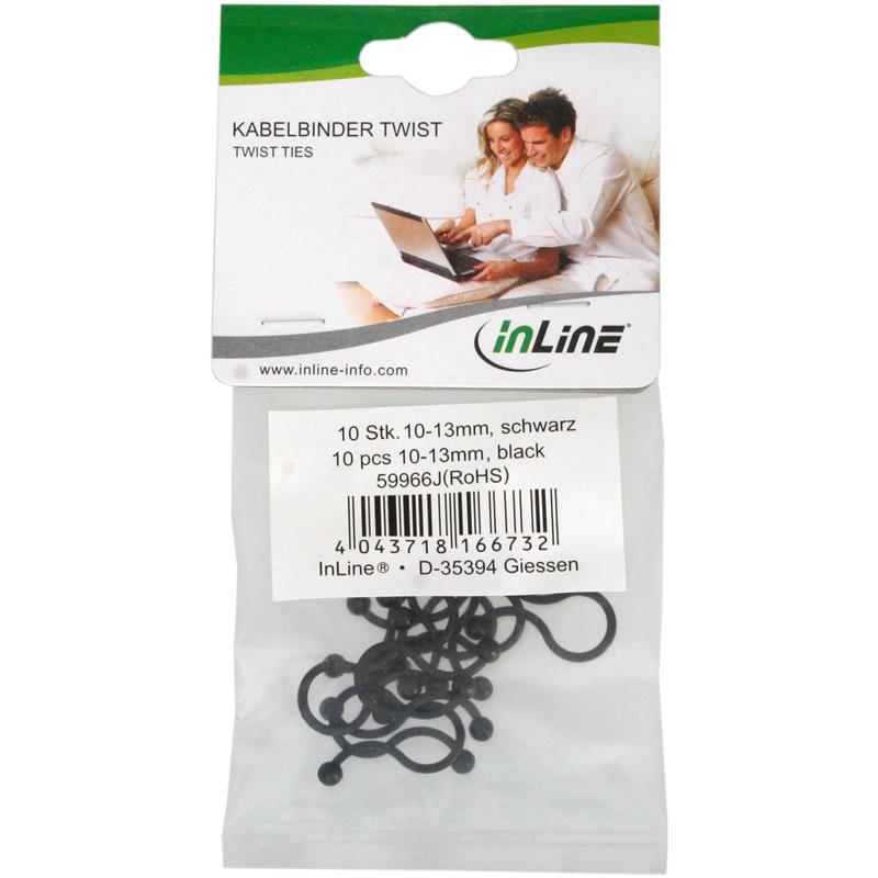 InLine Kabelband Twist 18-22mm zwart 10stk 
