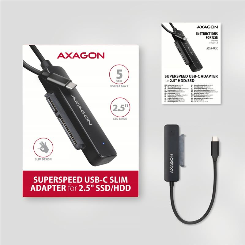 Axagon ADSA-FP2C USB-C 5Gbps - SATA 6G, 2.5 SSD/HDD SLIM adapter - Adapter - Digital/Daten interfacekaart/-adapter USB Type-C