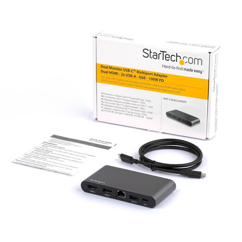StarTech.com Dual-monitor USB-C 5-in-1 multiport adapter 2 x 4K HDMI 100W PD 3.0