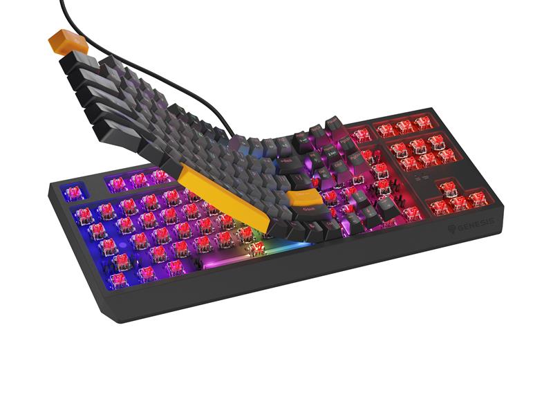 GENESIS Thor 230 TKL toetsenbord Gamen USB + RF Wireless + Bluetooth QWERTY Zwart, Grijs, Oranje