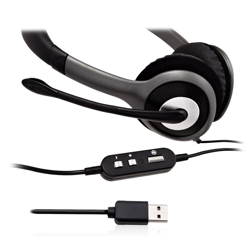 V7 HU521-2EP hoofdtelefoon/headset Bedraad Hoofdband Kantoor/callcenter Zwart, Zilver