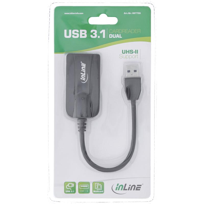 InLine Card reader USB 3 2 Gen 1 USB-A for SD SDHC SDXC microSD UHS-II compatible