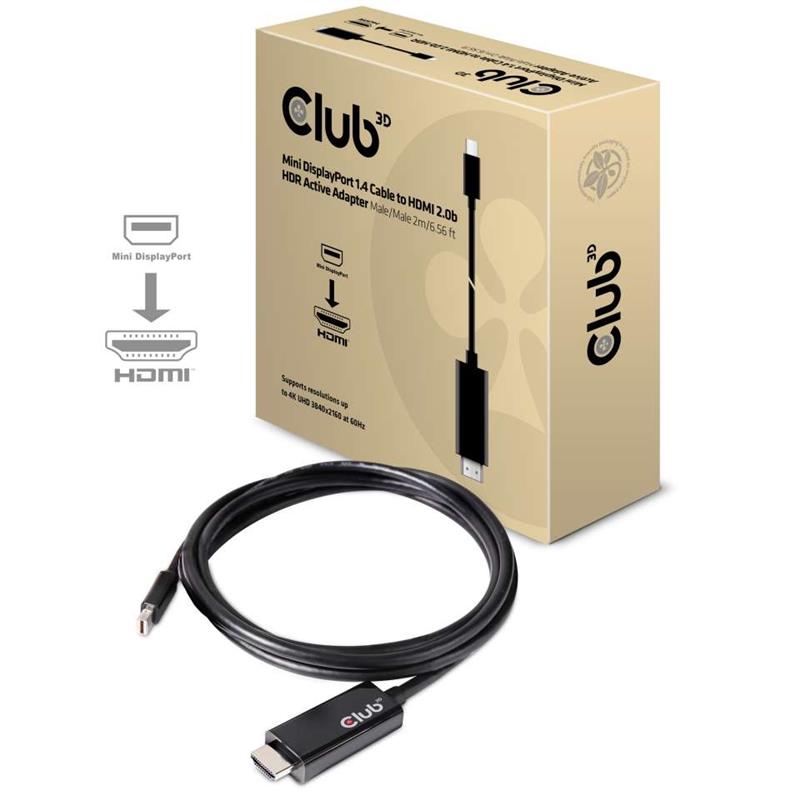 CLUB3D CAC-1182 video kabel adapter 2 m Mini DisplayPort HDMI Type A (Standaard) Zwart