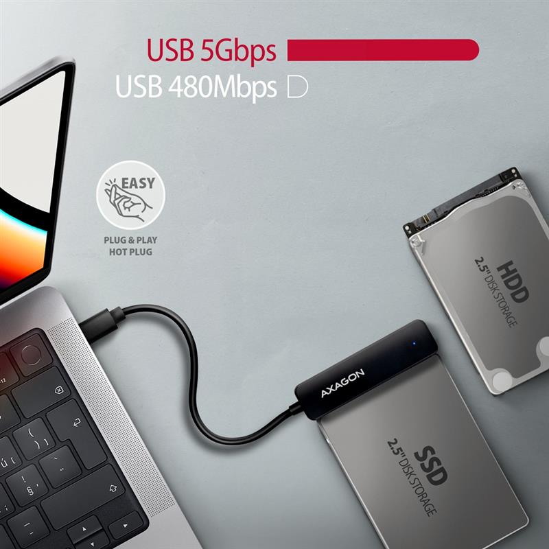 Axagon ADSA-FP2C USB-C 5Gbps - SATA 6G, 2.5 SSD/HDD SLIM adapter - Adapter - Digital/Daten interfacekaart/-adapter USB Type-C