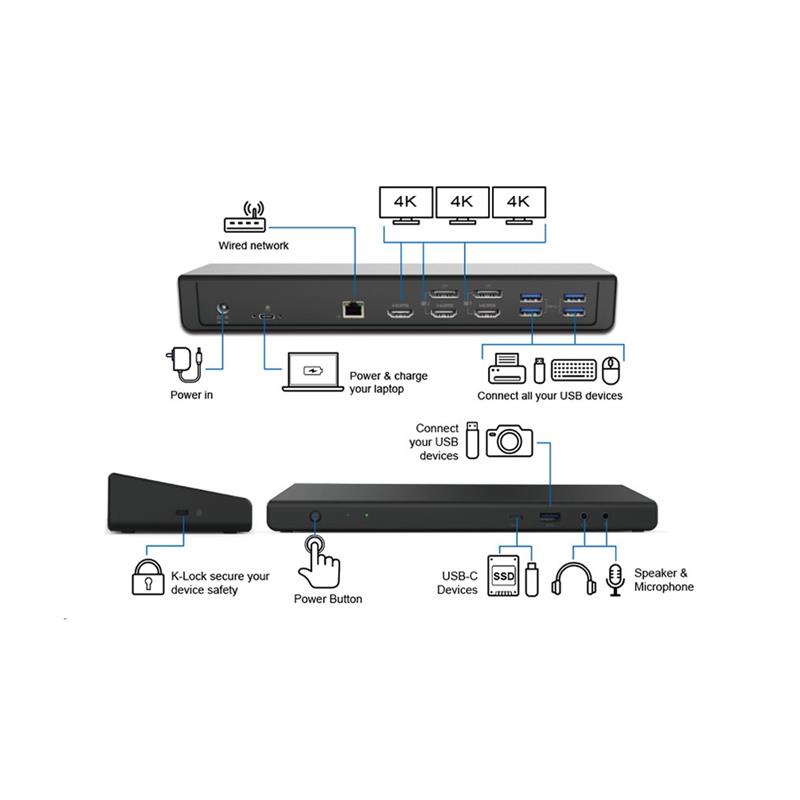 Origin Storage OSDOCK-T4K15 notebook dock & poortreplicator Docking USB 3.2 Gen 1 (3.1 Gen 1) Type-A + Type-C Zwart