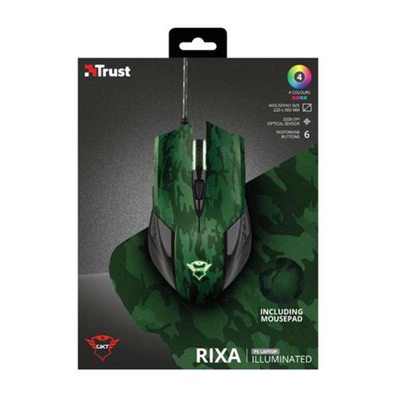 Trust GXT781 Rixa - Gaming Bundel - Muis & Muismat - Camouflage