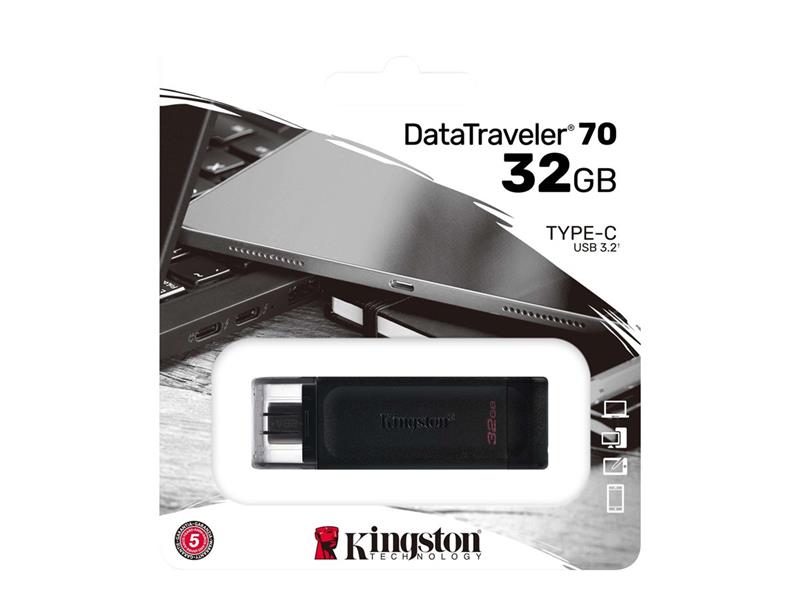 Kingston Technology DataTraveler 70 USB flash drive 32 GB USB Type-C 3.2 Gen 1 (3.1 Gen 1) Zwart