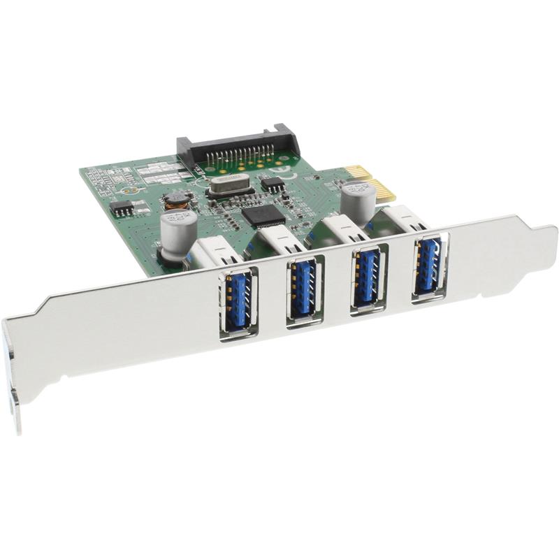 InLine USB 3 0 4 Port Host Controller PCIe incl Low Profile Bracket and 4 Pin Aux Power
