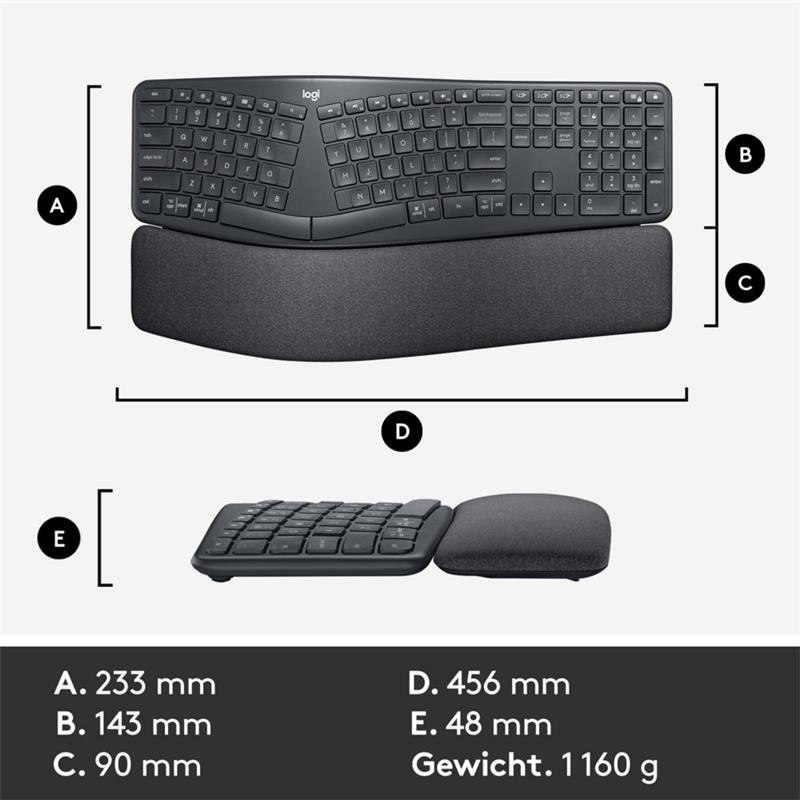 Logitech Ergo K860 toetsenbord RF-draadloos + Bluetooth US International