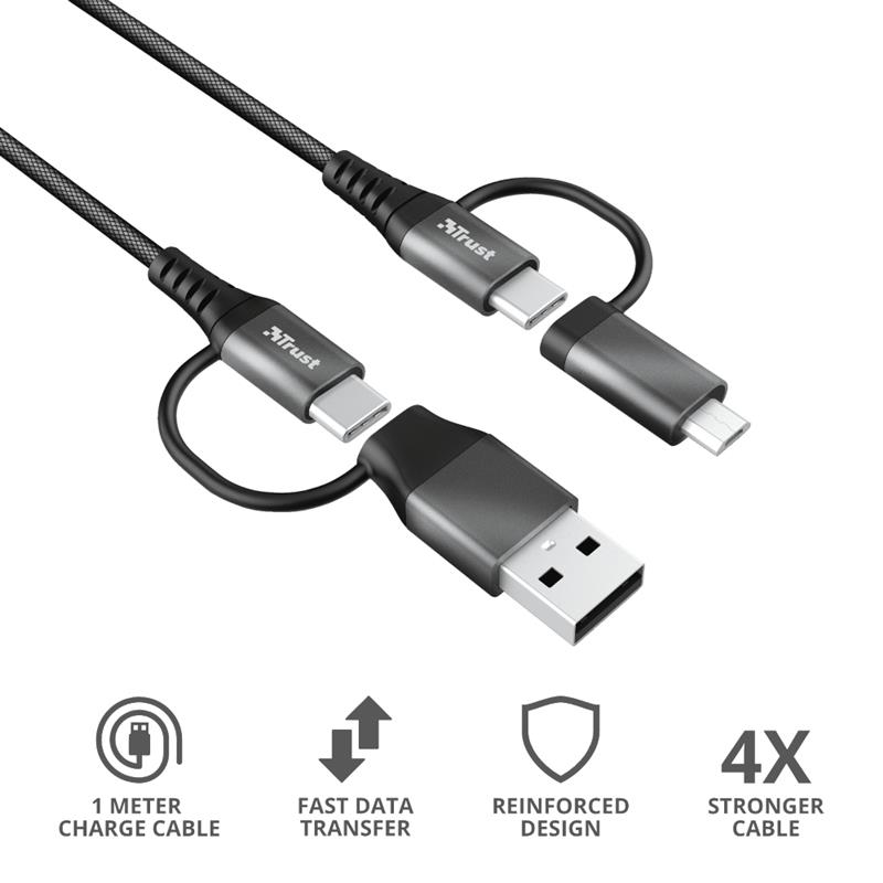 Trust Keyla - 4-in-1 USB Kabel - Extra Sterk - 1 Meter