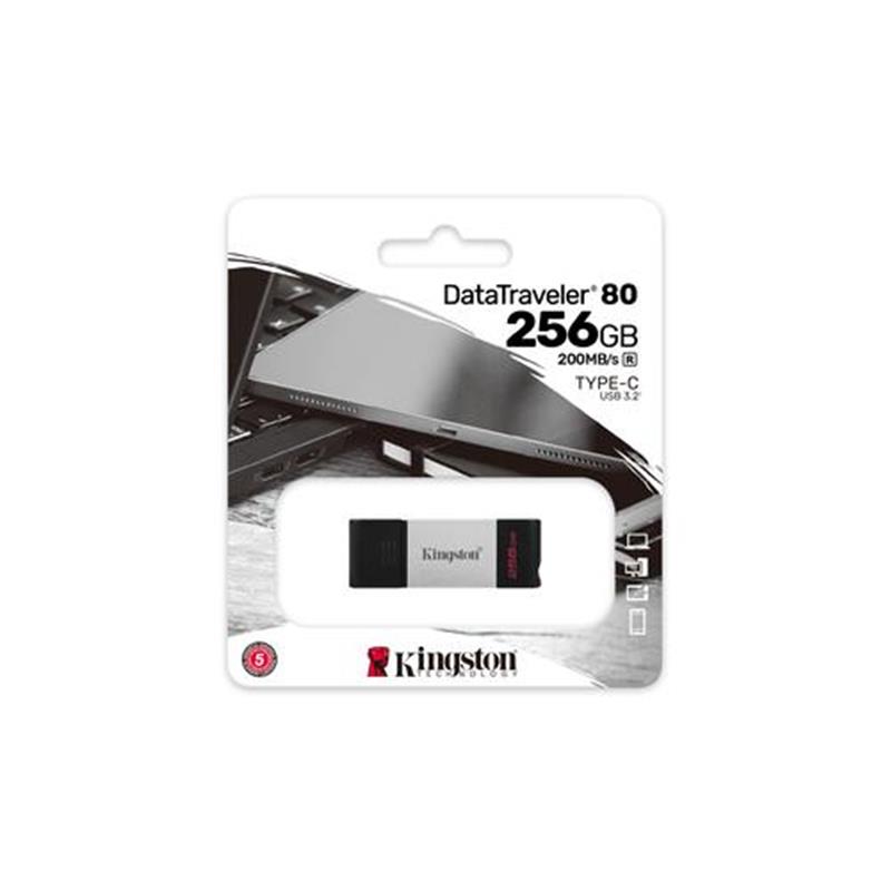 Kingston Technology DataTraveler 80 USB flash drive 256 GB USB Type-C 3 2 Gen 1 3 1 Gen 1 Zwart Zilver