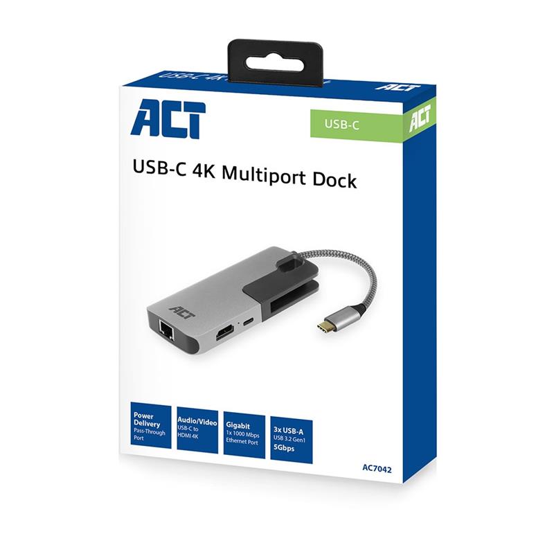 ACT AC7042 USB-C naar HDMI multiport adapter met ethernet en USB hub