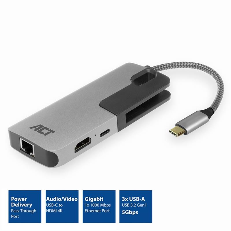 ACT AC7042 USB-C naar HDMI multiport adapter met ethernet en USB hub