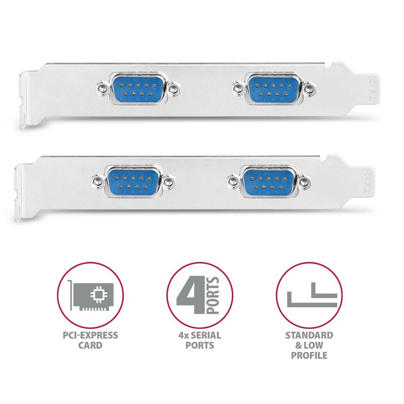 Axagon PCEA-PSN PCIe-Adapter mit 4x Seriell-Ports - ASIX AX99100 Chipsatz interfacekaart/-adapter Intern RS-232