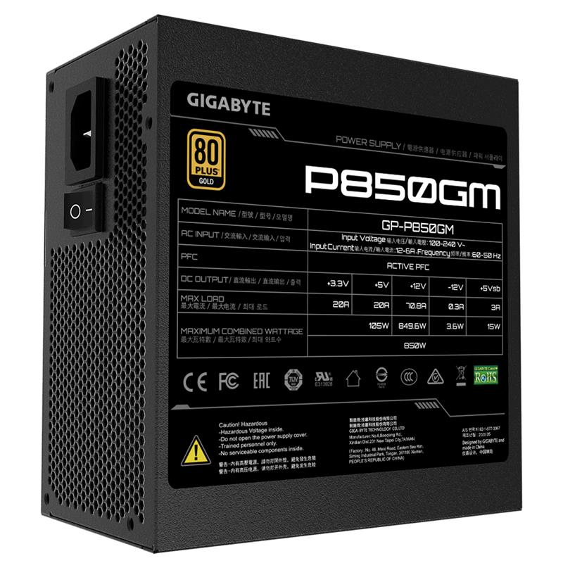 Gigabyte P850GM power supply unit 850 W 20+4 pin ATX ATX Zwart