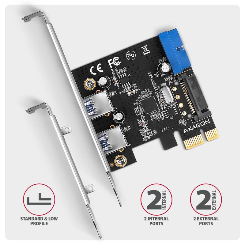 Axagon PCEU-232RS interfacekaart/-adapter Intern USB 3.2 Gen 1 (3.1 Gen 1)