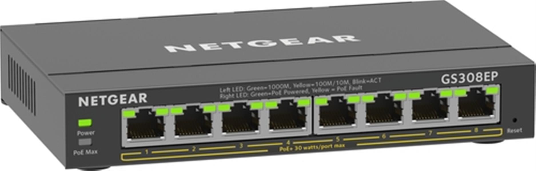Netgear GS308EP Managed L2/L3 Gigabit Ethernet (10/100/1000) Zwart Power over Ethernet (PoE)