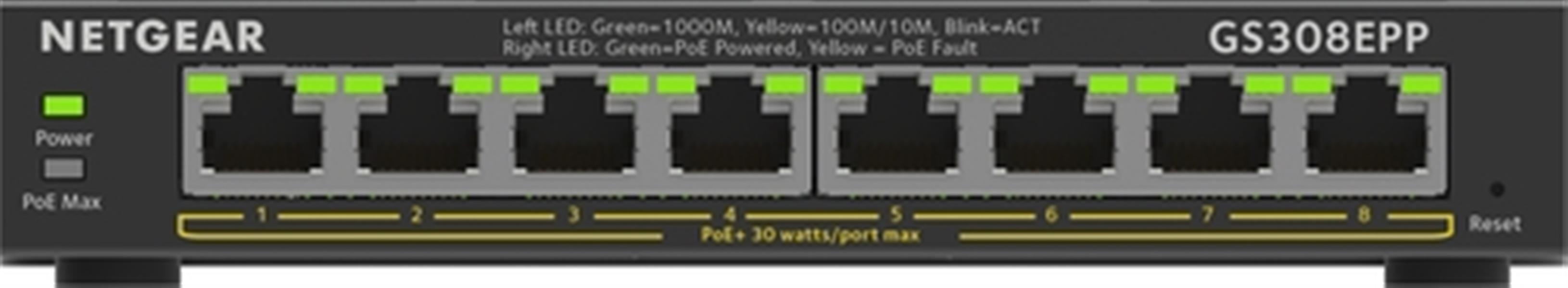 Netgear GS308EPP Managed L2/L3 Gigabit Ethernet (10/100/1000) Zwart Power over Ethernet (PoE)