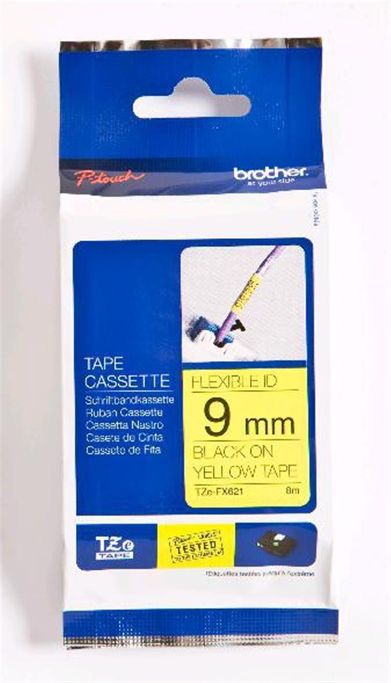 Brother TZe-FX621 labelprinter-tape Zwart op geel