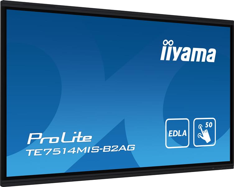 iiyama PROLITE TE7514MIS-B2AG Digitale signage flatscreen 190,5 cm (75"") Wifi 435 cd/m² 4K Ultra HD Zwart Touchscreen Type processor Android 24/7