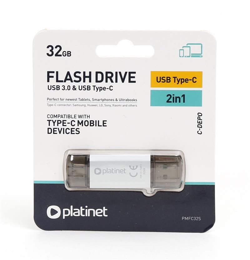 Platinet PMFC32S USB flash drive 32 GB USB Type-A / USB Type-C 3.2 Gen 1 (3.1 Gen 1) Zilver