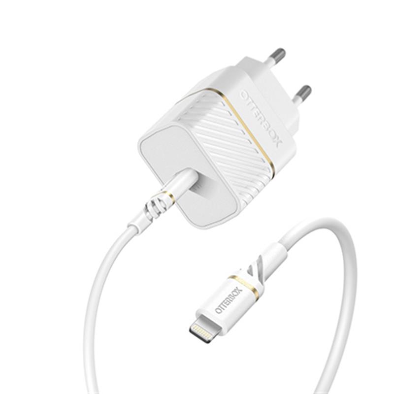 OtterBox EU Wall Charger 20W - 1X USB-C 20W USB-PD + USB C-Lightning Cable 1m, Cloud Dust White