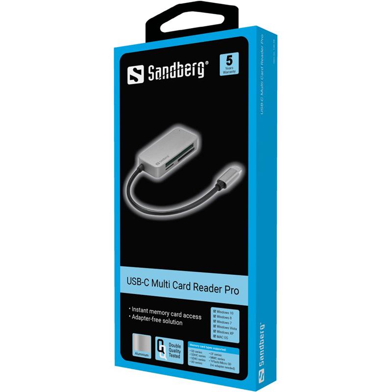 Sandberg 136-38 geheugenkaartlezer USB 3.2 Gen 1 (3.1 Gen 1) Type-C Zwart